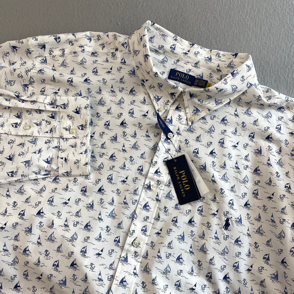 Polo‎ Ralph Lauren Mens 5XB Stretch Classic Fit Sailboat Print Shirt